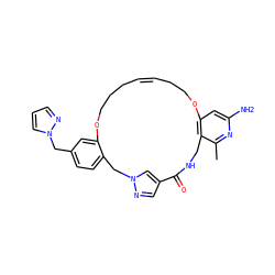 Cc1nc(N)cc2c1CNC(=O)c1cnn(c1)Cc1ccc(Cn3cccn3)cc1OCCC/C=C/CCO2 ZINC000584905565