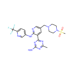 Cc1nc(N)nc(-c2cc(CN3CCN(S(C)(=O)=O)CC3)cnc2Nc2ccc(C(F)(F)F)nc2)n1 ZINC000095553789