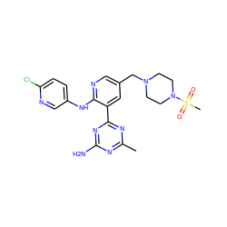 Cc1nc(N)nc(-c2cc(CN3CCN(S(C)(=O)=O)CC3)cnc2Nc2ccc(Cl)nc2)n1 ZINC000095554823