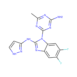 Cc1nc(N)nc(-n2c(Nc3cc[nH]n3)nc3cc(F)c(F)cc32)n1 ZINC000071329983