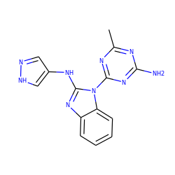 Cc1nc(N)nc(-n2c(Nc3cn[nH]c3)nc3ccccc32)n1 ZINC000071296975