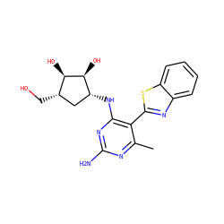 Cc1nc(N)nc(N[C@@H]2C[C@H](CO)[C@@H](O)[C@H]2O)c1-c1nc2ccccc2s1 ZINC000084635794