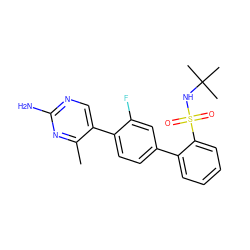 Cc1nc(N)ncc1-c1ccc(-c2ccccc2S(=O)(=O)NC(C)(C)C)cc1F ZINC000224735714