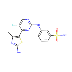 Cc1nc(N)sc1-c1nc(Nc2cccc(S(N)(=O)=O)c2)ncc1F ZINC000103292888