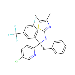 Cc1nc(N[C@](Cc2ccccc2)(c2cc(F)cc(C(F)(F)F)c2)c2ccc(Cl)cn2)sc1C ZINC000043153367