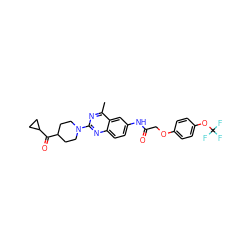 Cc1nc(N2CCC(C(=O)C3CC3)CC2)nc2ccc(NC(=O)COc3ccc(OC(F)(F)F)cc3)cc12 ZINC000084617822