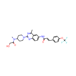 Cc1nc(N2CCC(N(C)C(=O)CO)CC2)nc2ccc(NC(=O)/C=C/c3ccc(OC(F)(F)F)cc3)cc12 ZINC000084616302
