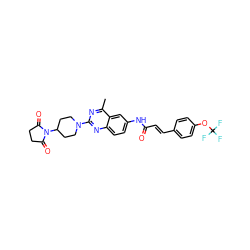 Cc1nc(N2CCC(N3C(=O)CCC3=O)CC2)nc2ccc(NC(=O)/C=C/c3ccc(OC(F)(F)F)cc3)cc12 ZINC000084633633