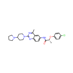Cc1nc(N2CCC(N3CCCC3)CC2)nc2ccc(NC(=O)[C@@H](C)Oc3ccc(Cl)cc3)cc12 ZINC000084596619