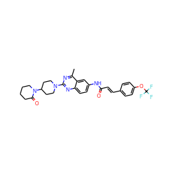 Cc1nc(N2CCC(N3CCCCC3=O)CC2)nc2ccc(NC(=O)/C=C/c3ccc(OC(F)(F)F)cc3)cc12 ZINC000084617832