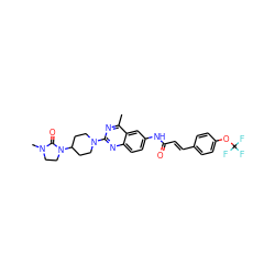 Cc1nc(N2CCC(N3CCN(C)C3=O)CC2)nc2ccc(NC(=O)/C=C/c3ccc(OC(F)(F)F)cc3)cc12 ZINC000084635858