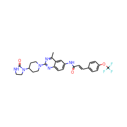 Cc1nc(N2CCC(N3CCNC3=O)CC2)nc2ccc(NC(=O)/C=C/c3ccc(OC(F)(F)F)cc3)cc12 ZINC000084634122