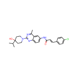 Cc1nc(N2CCC(O)(C(C)C)CC2)nc2ccc(NC(=O)/C=C/c3ccc(Cl)cc3)cc12 ZINC000084586572