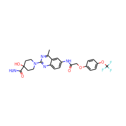 Cc1nc(N2CCC(O)(C(N)=O)CC2)nc2ccc(NC(=O)COc3ccc(OC(F)(F)F)cc3)cc12 ZINC000084635653