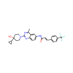 Cc1nc(N2CCC(O)(C3CC3)CC2)nc2ccc(NC(=O)/C=C/c3ccc(C(F)(F)F)cc3)cc12 ZINC000084632871