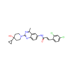 Cc1nc(N2CCC(O)(C3CC3)CC2)nc2ccc(NC(=O)/C=C/c3ccc(Cl)cc3Cl)cc12 ZINC000084617366