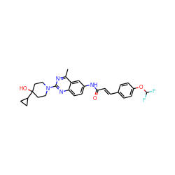 Cc1nc(N2CCC(O)(C3CC3)CC2)nc2ccc(NC(=O)/C=C/c3ccc(OC(F)F)cc3)cc12 ZINC000084617365