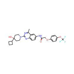 Cc1nc(N2CCC(O)(C3CCC3)CC2)nc2ccc(NC(=O)COc3ccc(OC(F)(F)F)cc3)cc12 ZINC000084587207