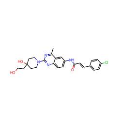 Cc1nc(N2CCC(O)(CCO)CC2)nc2ccc(NC(=O)/C=C/c3ccc(Cl)cc3)cc12 ZINC000084586585