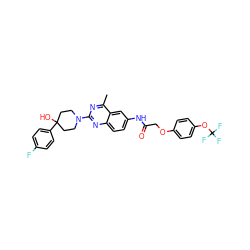 Cc1nc(N2CCC(O)(c3ccc(F)cc3)CC2)nc2ccc(NC(=O)COc3ccc(OC(F)(F)F)cc3)cc12 ZINC000084633572
