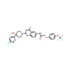 Cc1nc(N2CCC(O)(c3ccc(F)cn3)CC2)nc2ccc(NC(=O)COc3ccc(OC(F)(F)F)cc3)cc12 ZINC000084617819