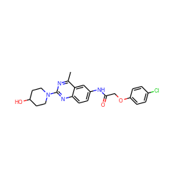 Cc1nc(N2CCC(O)CC2)nc2ccc(NC(=O)COc3ccc(Cl)cc3)cc12 ZINC000084596148