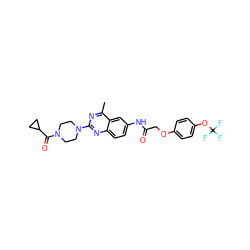 Cc1nc(N2CCN(C(=O)C3CC3)CC2)nc2ccc(NC(=O)COc3ccc(OC(F)(F)F)cc3)cc12 ZINC000084635870