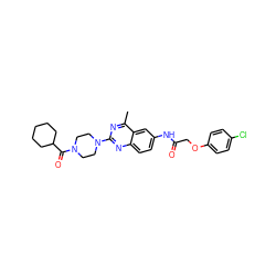 Cc1nc(N2CCN(C(=O)C3CCCCC3)CC2)nc2ccc(NC(=O)COc3ccc(Cl)cc3)cc12 ZINC000084596562