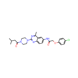 Cc1nc(N2CCN(C(=O)CC(C)C)CC2)nc2ccc(NC(=O)COc3ccc(Cl)cc3)cc12 ZINC000084635449