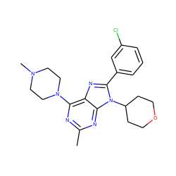 Cc1nc(N2CCN(C)CC2)c2nc(-c3cccc(Cl)c3)n(C3CCOCC3)c2n1 ZINC000103243472