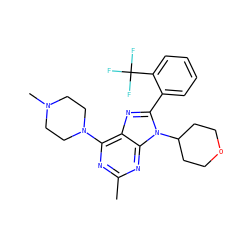 Cc1nc(N2CCN(C)CC2)c2nc(-c3ccccc3C(F)(F)F)n(C3CCOCC3)c2n1 ZINC000103243476