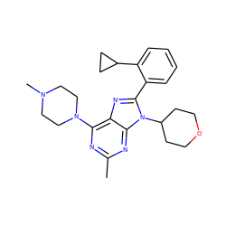 Cc1nc(N2CCN(C)CC2)c2nc(-c3ccccc3C3CC3)n(C3CCOCC3)c2n1 ZINC000103243438