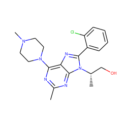 Cc1nc(N2CCN(C)CC2)c2nc(-c3ccccc3Cl)n([C@@H](C)CO)c2n1 ZINC000142995623