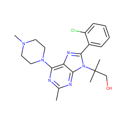 Cc1nc(N2CCN(C)CC2)c2nc(-c3ccccc3Cl)n(C(C)(C)CO)c2n1 ZINC000145604101