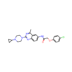 Cc1nc(N2CCN(C3CC3)CC2)nc2ccc(NC(=O)COc3ccc(Cl)cc3)cc12 ZINC000084635299