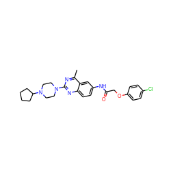 Cc1nc(N2CCN(C3CCCC3)CC2)nc2ccc(NC(=O)COc3ccc(Cl)cc3)cc12 ZINC000084616749