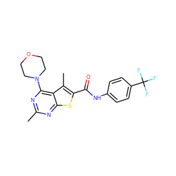 Cc1nc(N2CCOCC2)c2c(C)c(C(=O)Nc3ccc(C(F)(F)F)cc3)sc2n1 ZINC000002911556