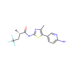 Cc1nc(NC(=O)[C@@H](C)CC(F)(F)F)sc1-c1ccc(N)nc1 ZINC000096272396