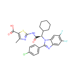 Cc1nc(NC(=O)[C@@H](C2CCCCC2)n2c(-c3ccc(Cl)cc3)nc3cc(F)c(F)cc32)sc1C(=O)O ZINC000066066165