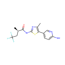 Cc1nc(NC(=O)[C@H](C)CC(F)(F)F)sc1-c1ccc(N)nc1 ZINC000096272397