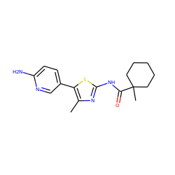 Cc1nc(NC(=O)C2(C)CCCCC2)sc1-c1ccc(N)nc1 ZINC000096907380