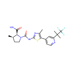 Cc1nc(NC(=O)N2CC[C@@H](C)[C@H]2C(N)=O)sc1-c1ccnc(C(C)(C)C(F)(F)F)c1 ZINC000145075302