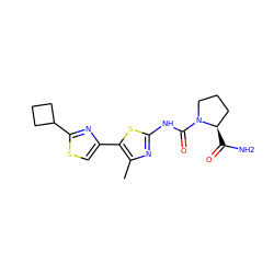 Cc1nc(NC(=O)N2CCC[C@H]2C(N)=O)sc1-c1csc(C2CCC2)n1 ZINC000140017399