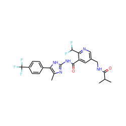 Cc1nc(NC(=O)c2cc(CNC(=O)C(C)C)cnc2C(F)F)[nH]c1-c1ccc(C(F)(F)F)cc1 ZINC000147940527