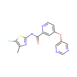 Cc1nc(NC(=O)c2cc(Oc3cncnc3)ccn2)sc1F ZINC000167602633