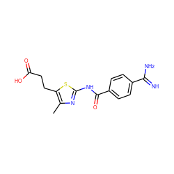 Cc1nc(NC(=O)c2ccc(C(=N)N)cc2)sc1CCC(=O)O ZINC000025981175