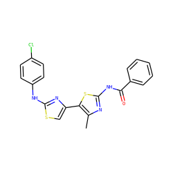 Cc1nc(NC(=O)c2ccccc2)sc1-c1csc(Nc2ccc(Cl)cc2)n1 ZINC000008691390