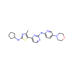 Cc1nc(NC2CCCC2)sc1-c1ccnc(Nc2ccc(N3CCOCC3)cn2)n1 ZINC001772580635