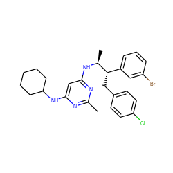 Cc1nc(NC2CCCCC2)cc(N[C@@H](C)[C@@H](Cc2ccc(Cl)cc2)c2cccc(Br)c2)n1 ZINC000043120479