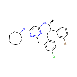 Cc1nc(NC2CCCCCC2)cc(N[C@@H](C)[C@@H](Cc2ccc(Cl)cc2)c2cccc(Br)c2)n1 ZINC000043020504